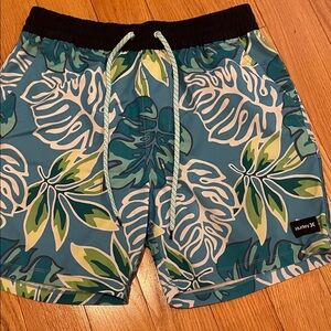Hurley Men's Teal and Green Leaf Print Shorts